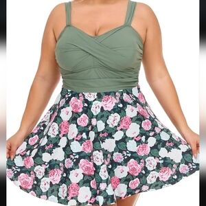 NEW Summer Mae Olive Green Floral Swimdress Set 18W